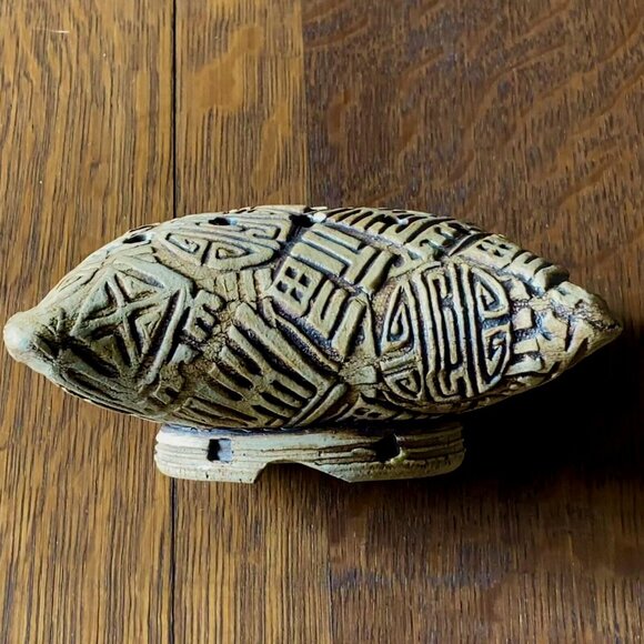 Japanese Ikebana Pillow Planter, flower arranging frog, stoneware, Asian motif - Picture 5 of 6